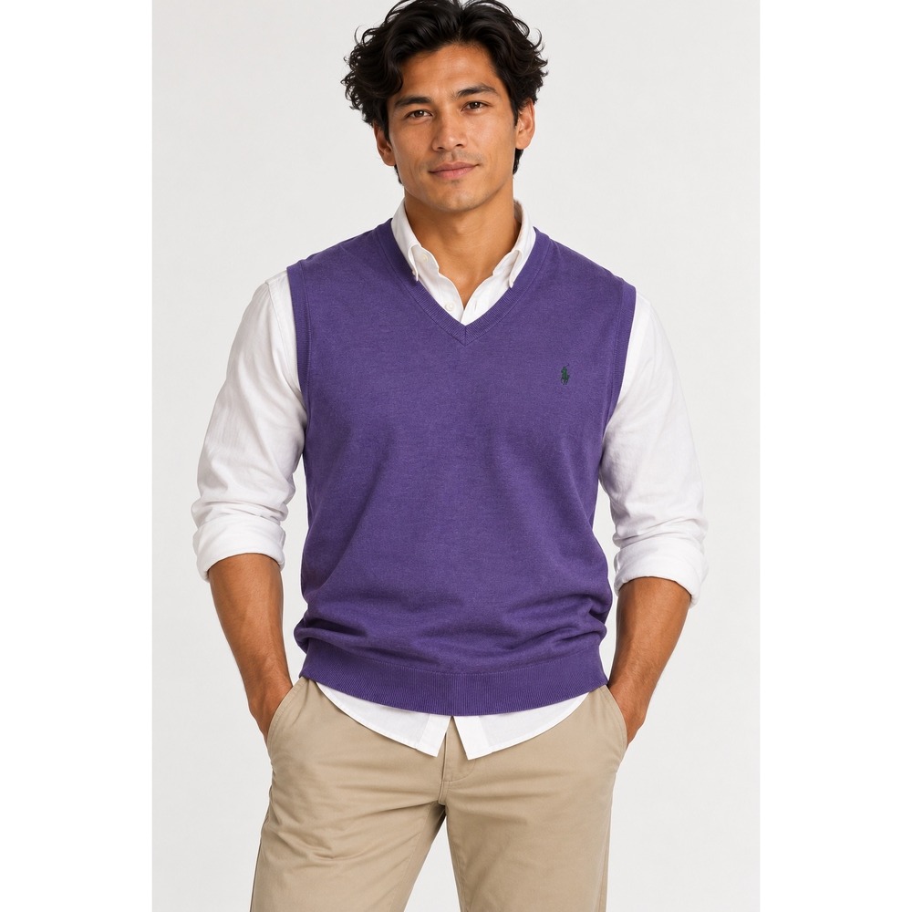 Polo Ralph Lauren Sweater Vest Pima Cotton V-Neck Preppy XLT Purple